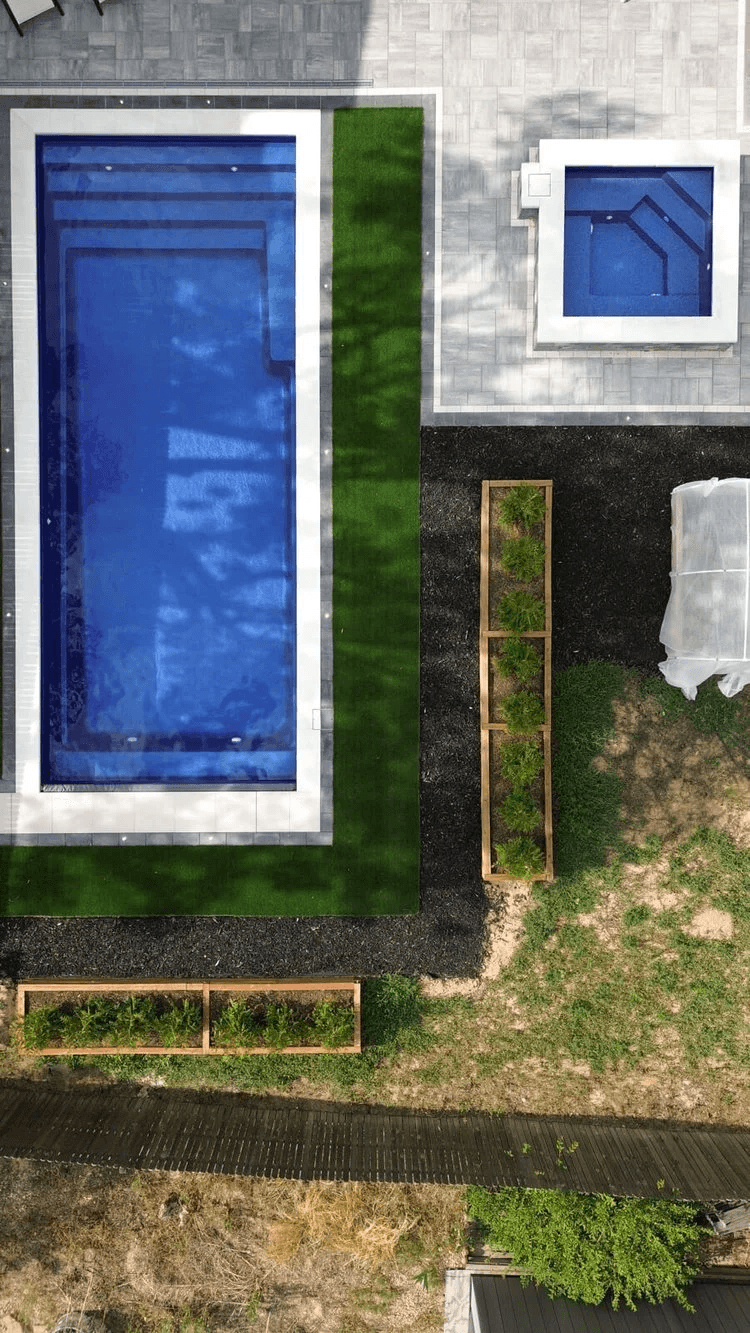 Latham fiberglass pool installation with paver surround in Colorado